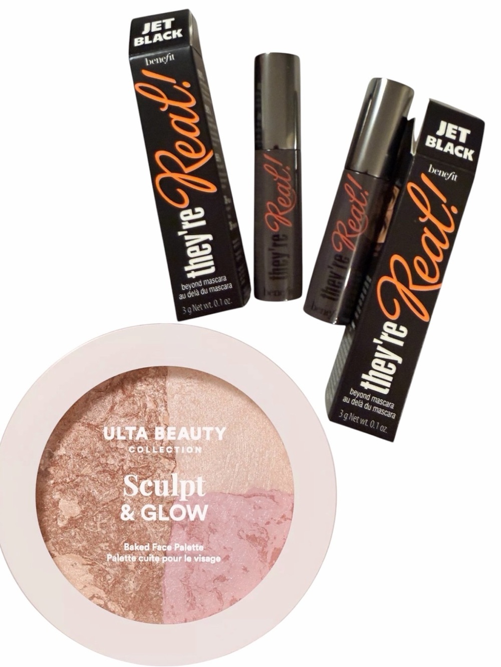 Trio: 2 BENEFIT Deluxe Mini Mascara AND 1 ULTA Sculpt & Glow Baked Face Palette